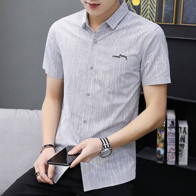 Cross-border summer men's short-sleeved shirt Korean style slim trend handsome men's shirt striped casual half-sleeved thin style