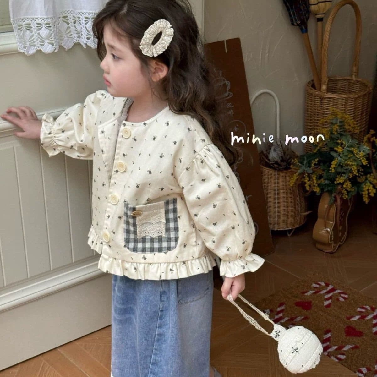 Fanma Kids Clothing 2026 Spring New Style Girls Toddler Korean Cotton Sweet Floral Plaid Pocket Fashion Jacket