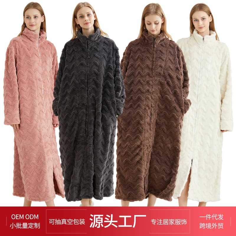 2024 New Winter Plus Size European and American Long Flannel Bathrobe for Women Cross-border Lazy Robe Sleepwear