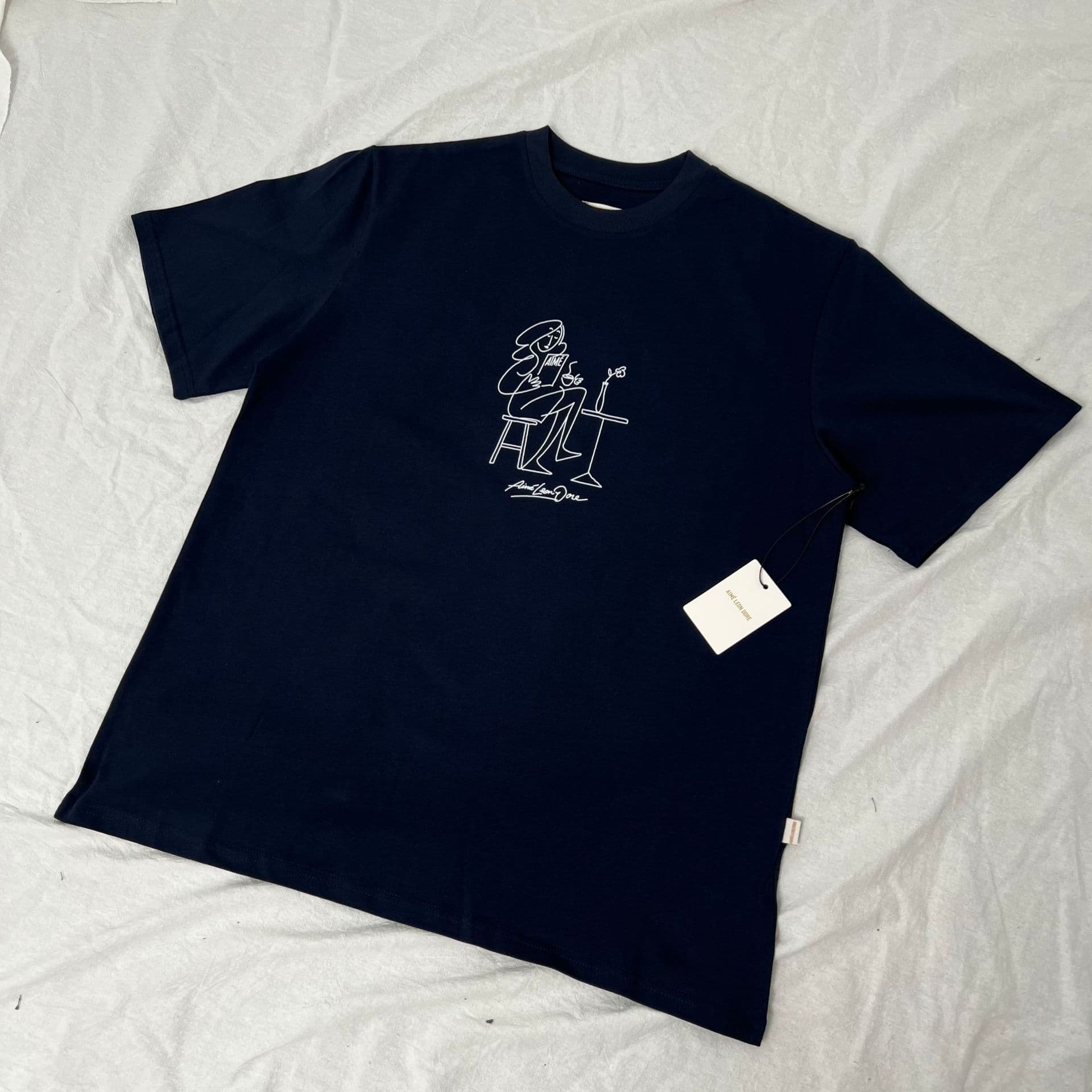 Cross-border Trade Aime Classic Letter Print Landmark Building Round Neck Loose Unisex Couple Short Sleeve T-Shirt Trendy