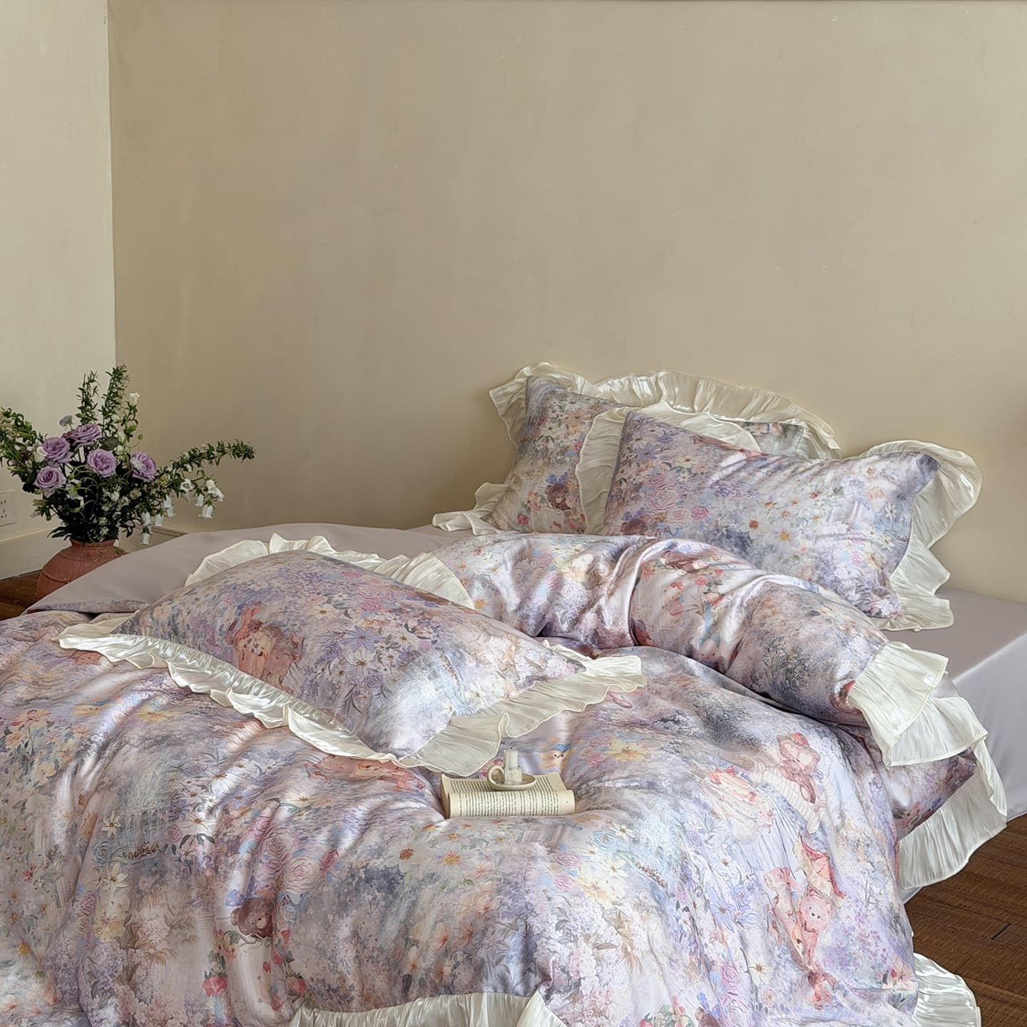 2026 New Tencel Cotton Digital Printed Four-piece Set - Hanafang Bear 1.5/1.8m Sheet Style Quilt Cover Pillowcase