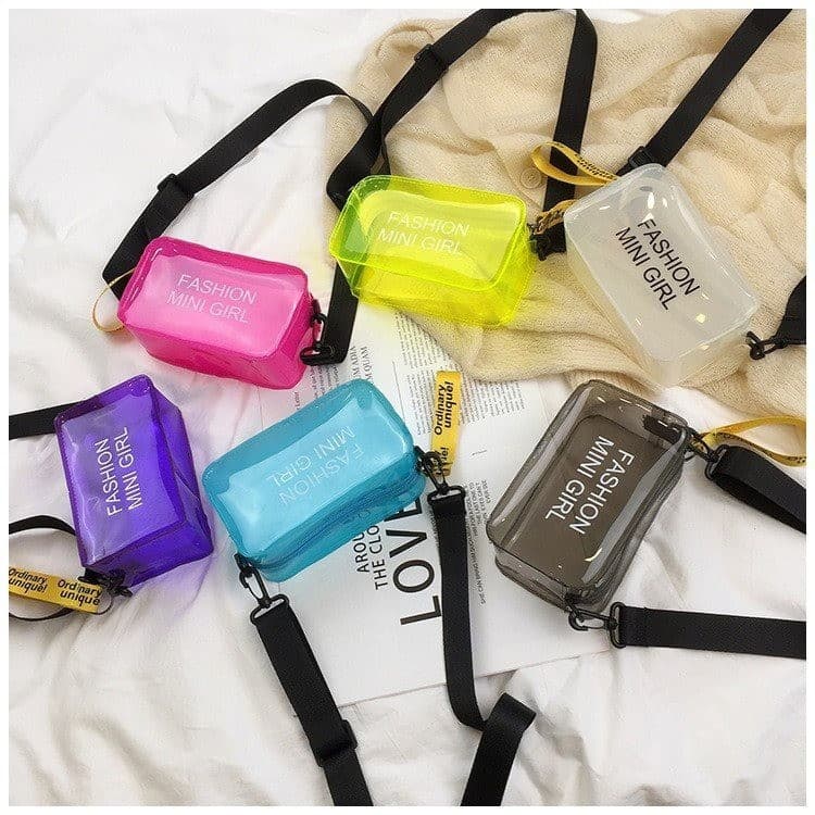 Transparent Jelly Shoulder Bag New Korean Fashion Letter Print Crossbody Bag Stylish High-End Commute Small Square Bag