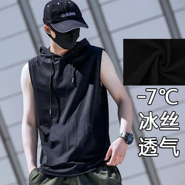2026 Summer New Men's Tank Top Solid Color T-Shirt Fitness Sports Hooded Sleeveless Vest Tee Men's Clothing Cross-Border