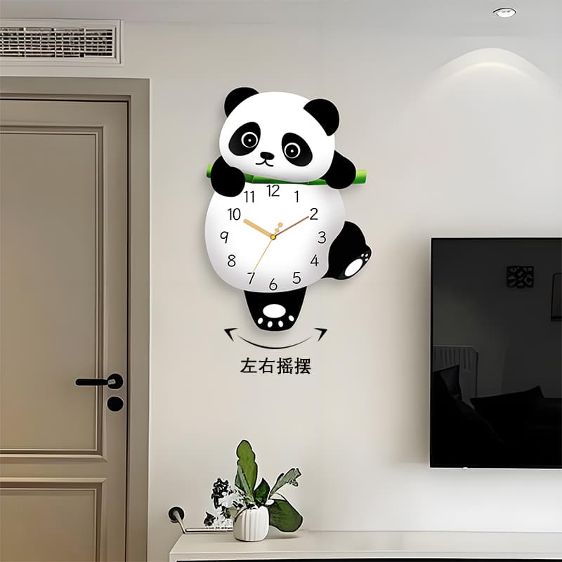 Cute panda wall clock home clock living room swing clock wall hanging creative wall clock silent quartz clock without punching