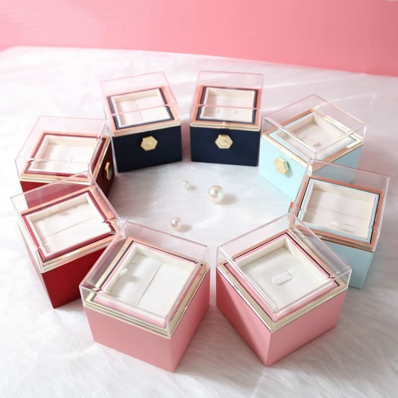 Rotating Surprise Preserved Flower Jewelry Box Creative Necklace High-End Gift Box for Proposal, Valentine's Day, Christmas Ring Packaging Box