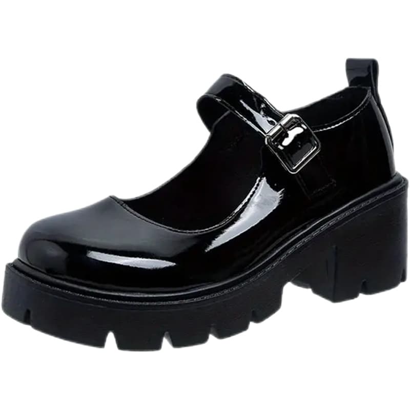 New Mary Jane Lolita Patent Leather Cute Shoes for Female Students, Chunky Heel Platform JK Uniform Shoes