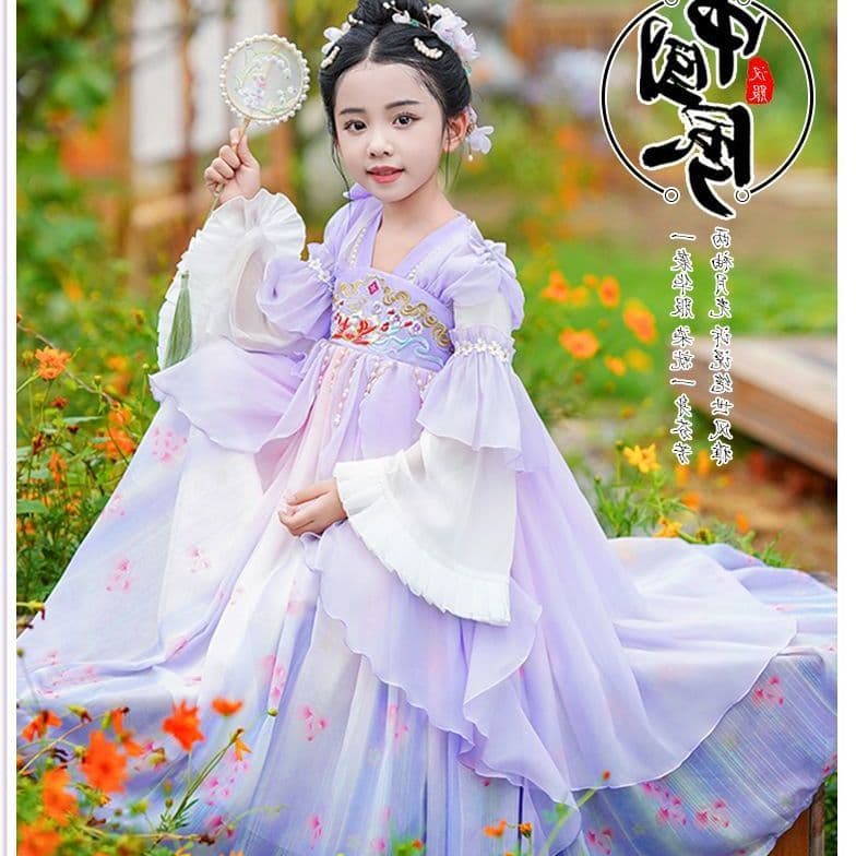 Girls Hanfu 2025 new spring and autumn long-sleeved ancient style children's super fairy skirt ancient costume Tang suit girl dress