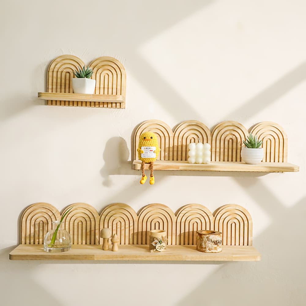 Cross-border New Threaded Layered Creative Solid Wood Wall Flower Pot Shelf Wooden Craft Home Decoration Hanging Ornament