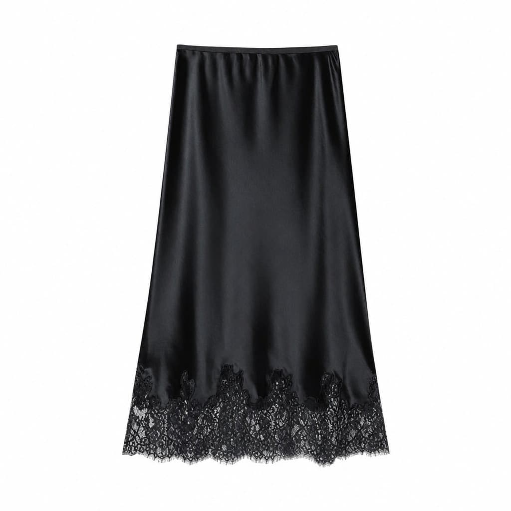 Wang Hanyan Heavy Embroidery Elegant Gentle Mid-Length Contrast Satin Sheen Acetate Skirt for Women
