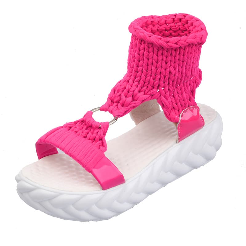 New thick-soled soft-soled open-toe platform sandals comfortable woolen knitted slip-on Roman shoes sandal