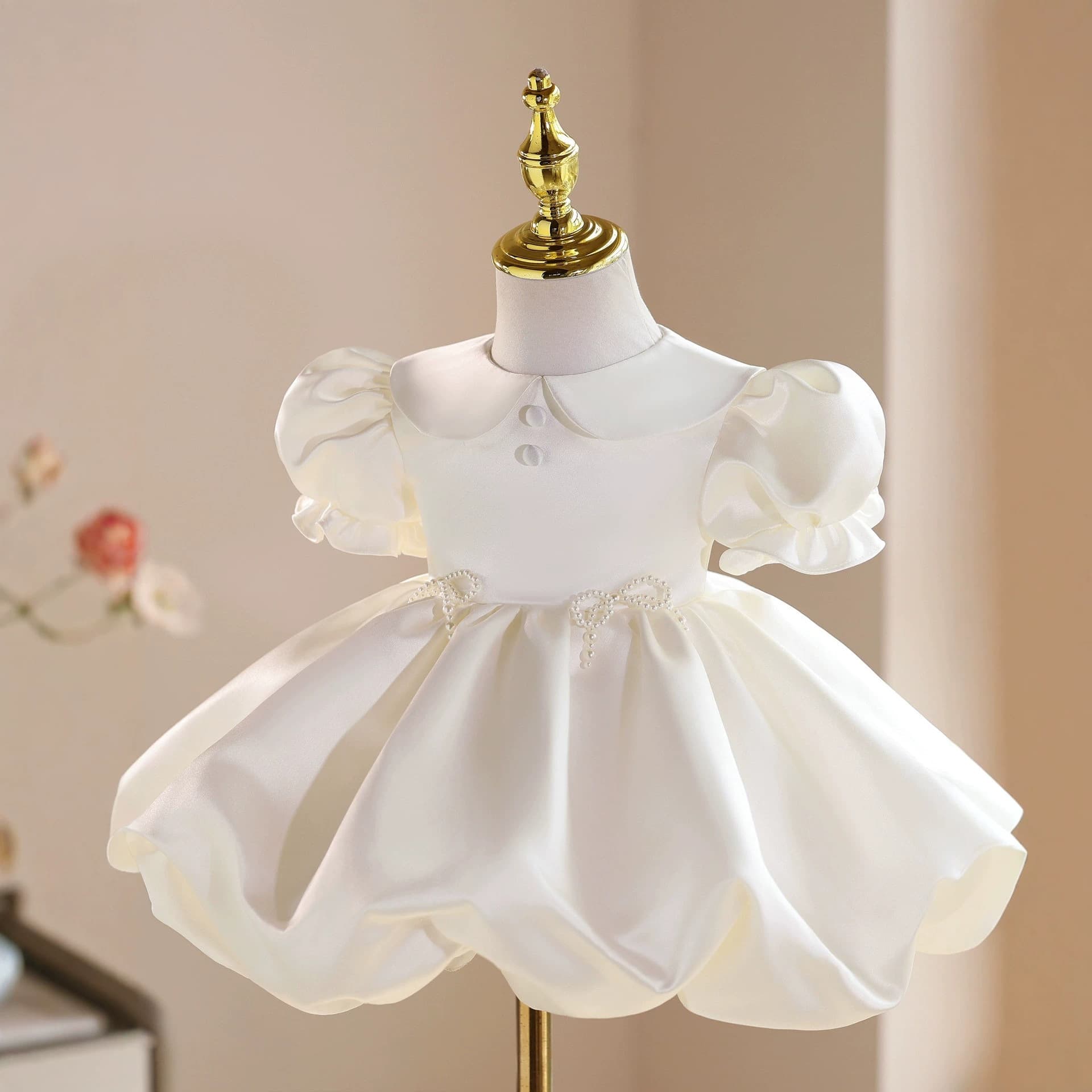 Satin High-End Children's Gown, Baby Girl First Birthday Dress, Flower Girl, Little Girl Birthday Princess Dress