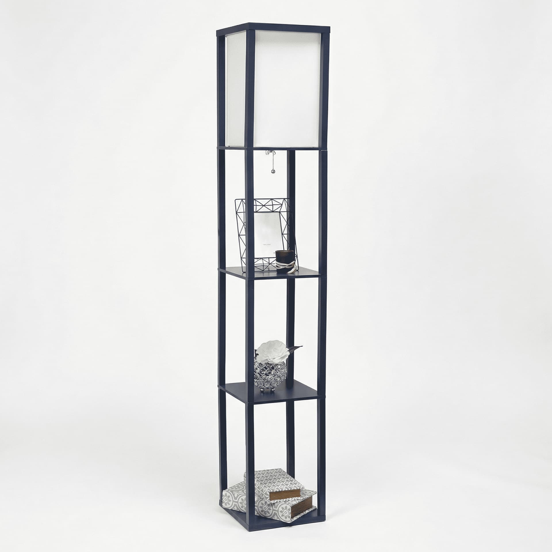 Cross-border Multi-layer Storage Bookshelf with Floor Lamp, Minimalist Living Room Display Corner Bookshelf Light, Three-layer Storage