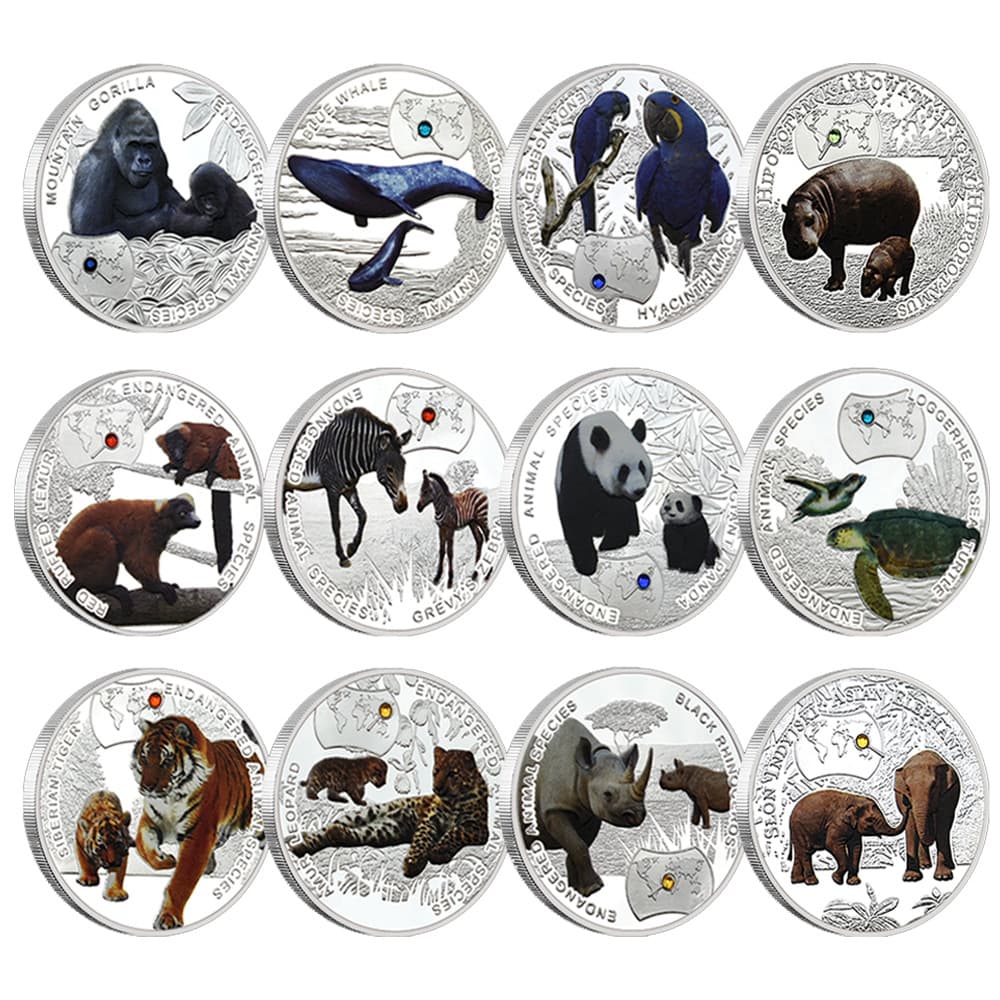 Wholesale/12 models African rare animals tiger panda silver metal commemorative coin medal gift
