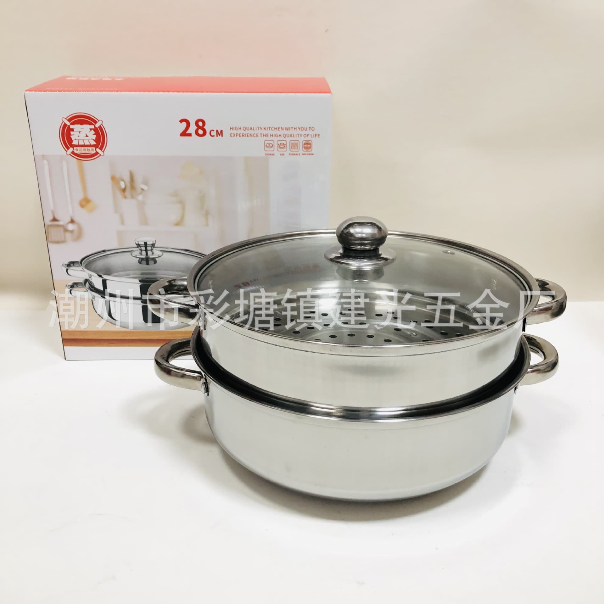 Extra-Thick Stainless Steel Small Steaming Stockpot with Thickened Steamer Basket, 28cm, Household Double-Layer Steaming Stockpot, Compatible with Gas Stove and Induction Cooker