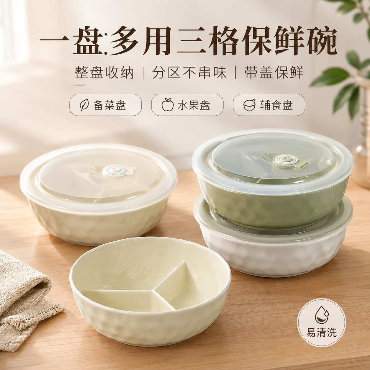 Takeaway lunch box, canteen, fat-reducing meal, divided bowl, ceramic storage lunch box, microwave heating lunch box with lid