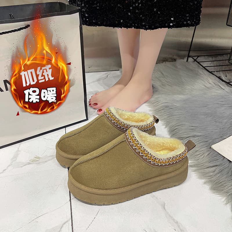2024 New Half-Drag Snow Boots, Fleece-Lined and Thickened Women's Winter Shoes, Thick-Soled Warm Snow Cotton
