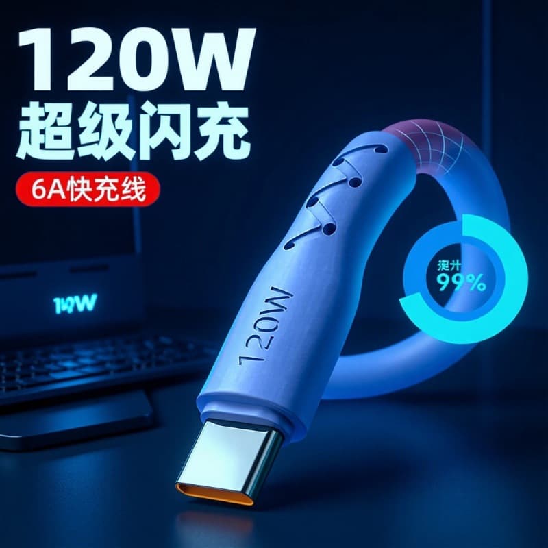 120W fast charging data cable type-c thick extended cable suitable for Huawei vivo honor OPPO fast charging cable
