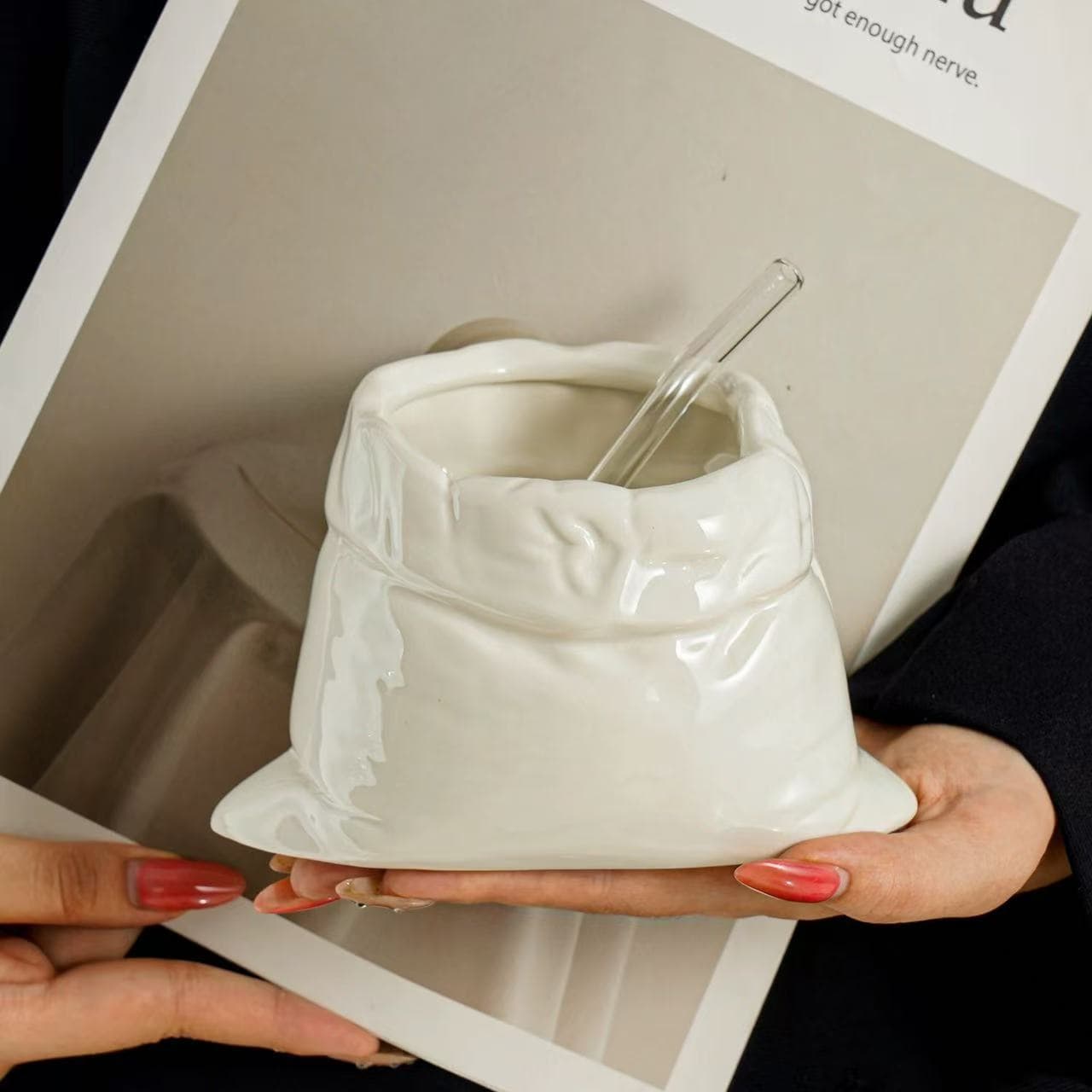 Premium Ceramic Straw Cup with Unique Design, Quirky Water Mug, Creative Home Coffee Cup