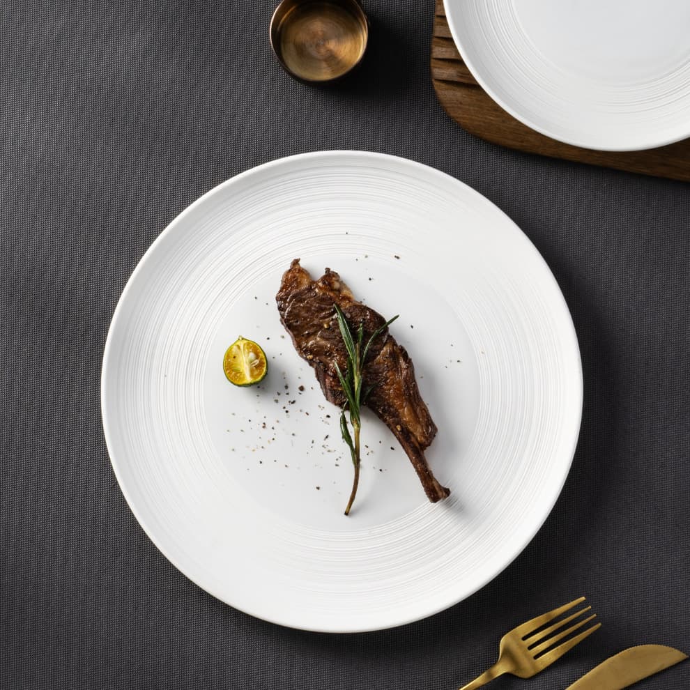 Pure white line pattern ceramic pasta deep plate hotel restaurant commercial table high-end simple creative western food plate