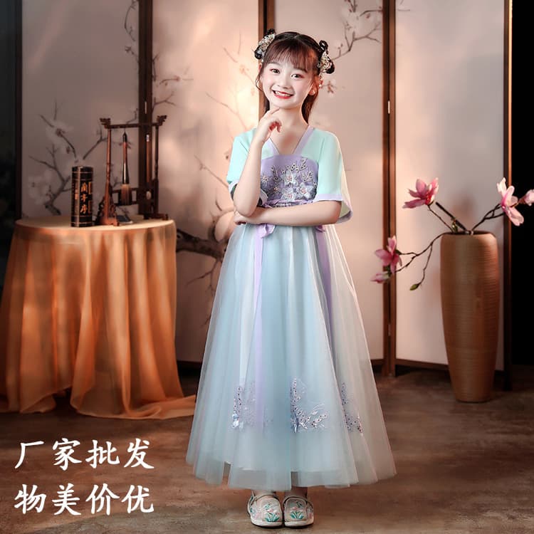 Clearance Cheongsam Summer Clothes Children's Hanfu Skirt Performance Clothes Tang Suit Chinese Style Little Girl Super Fairy Dress Shipping