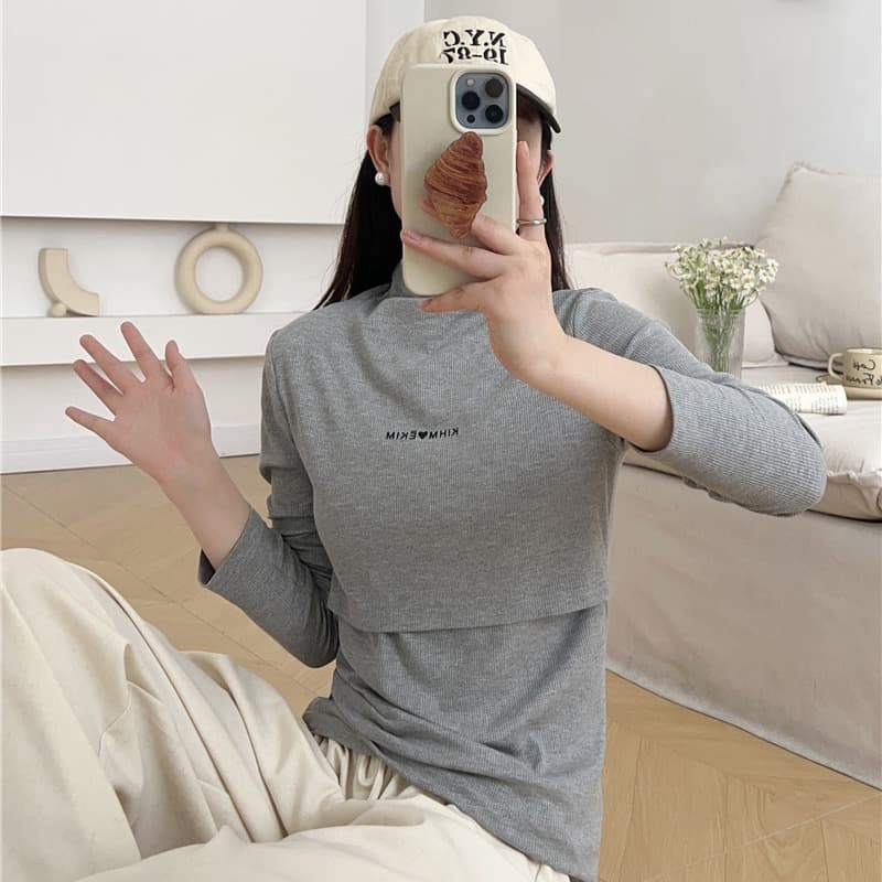 New Style Pregnant Women Nursing Tops, Thermal Outing High-Neck Warm Shirts, Postpartum Breastfeeding Base Layer, Autumn/Winter 2318
