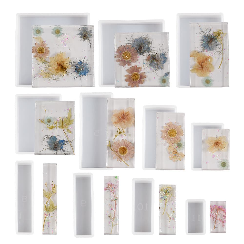 Poppy DIY Crystal Epoxy Mirror Resin Display Stand Mold Rectangular Square 11-Piece Set Combination Silicone Mold