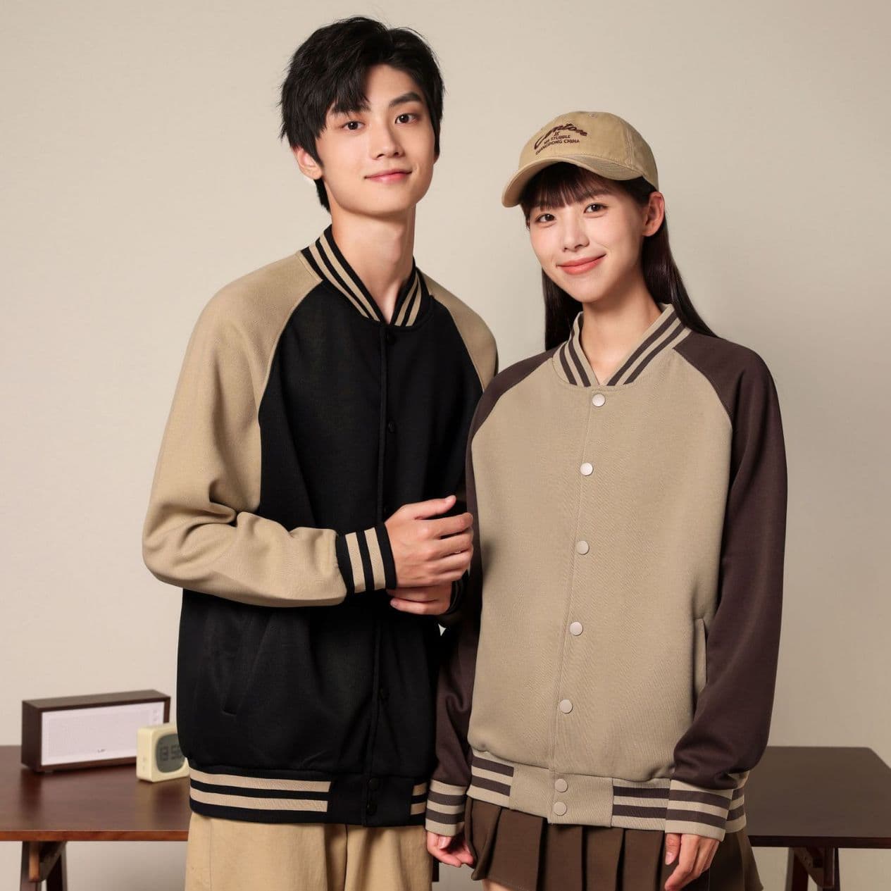 American casual sporty color-blocked Chinese cotton baseball jacket custom logo loose workwear jacket class uniform 2801