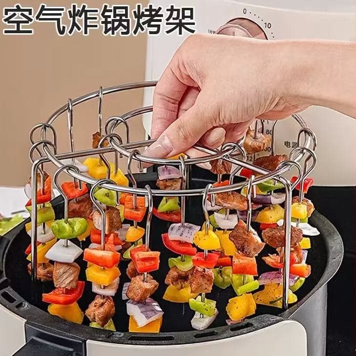 Stainless steel grill rack, 24-skewer vertical grill rack, hanging oven skewer rack, air fryer accessory, special round barbecue grill rack