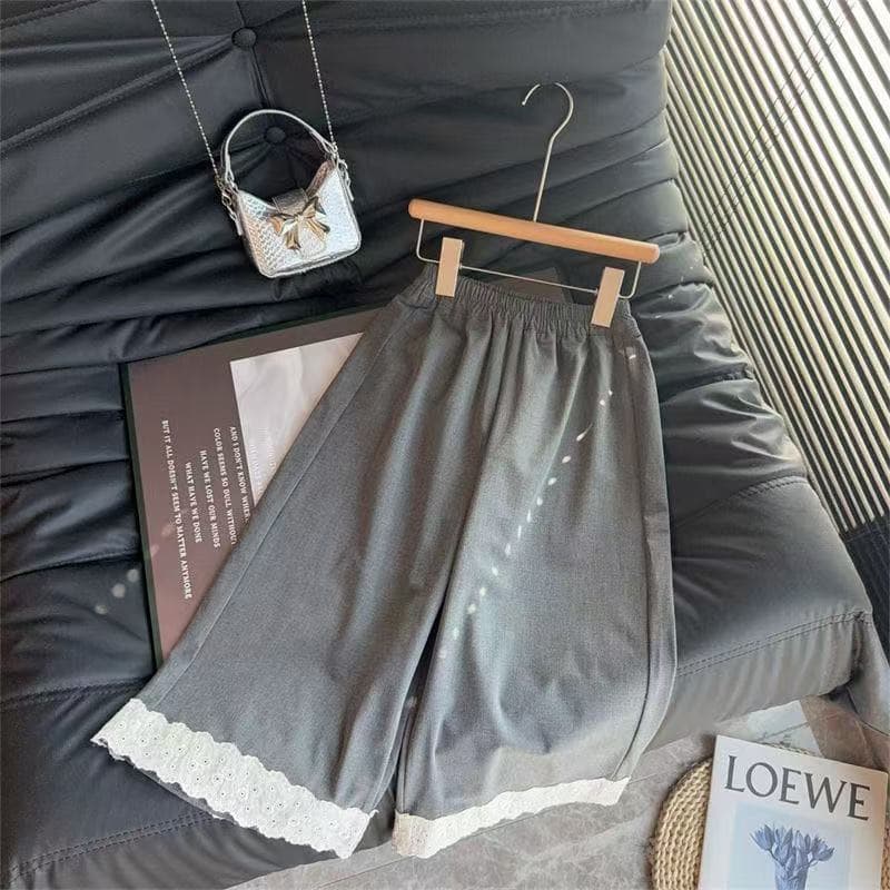 2026 Spring New Korean Style Lace Wide-Leg Pants for Girls, Children's Casual Versatile Long Pants, Baby Thin Lace Pants