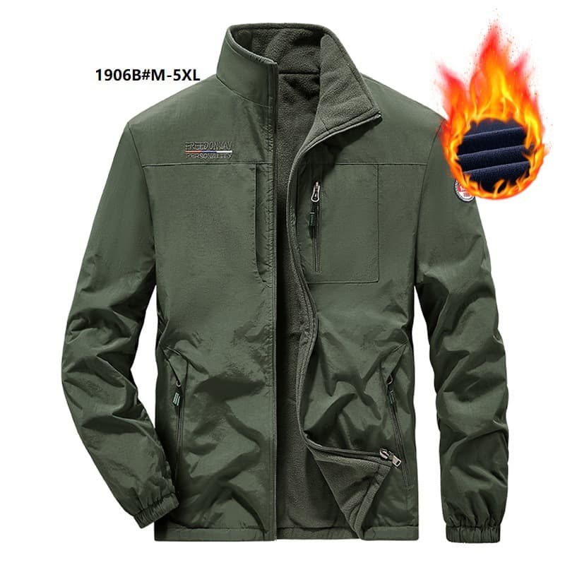Cross-border double-sided autumn and winter men's fleece jacket loose stand-up collar polar fleece jacket plus velvet thickened outdoor casual jacket