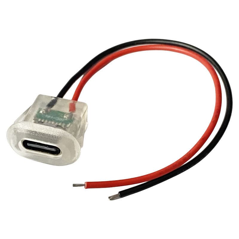 Type-C 2P injection-molded straight-press female socket, transparent with LED, oval charging port for automotive and electric vehicle connectors