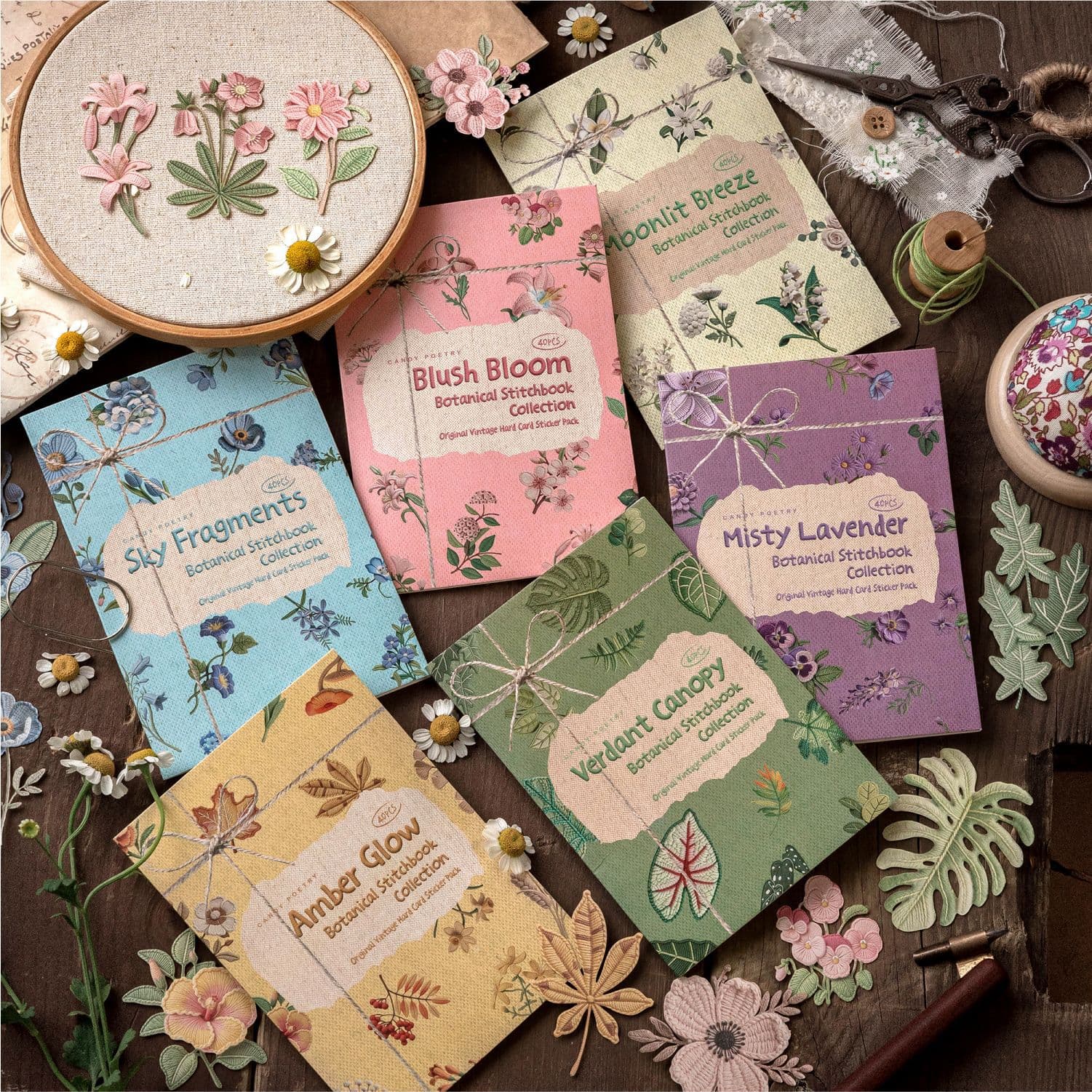 Tangshi White Kraft Paper Hard Card Sticker Pack Plant Fabric Book Series Journal Material Pack DIY Decorative Stickers