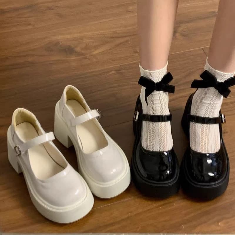 Leather Shoes Women's Thick Bottom Sweet Cool Thick Heeled High Heeled Small 2024 Spring Height Increasing French Style Retro Mary Jane Wedge Shoes