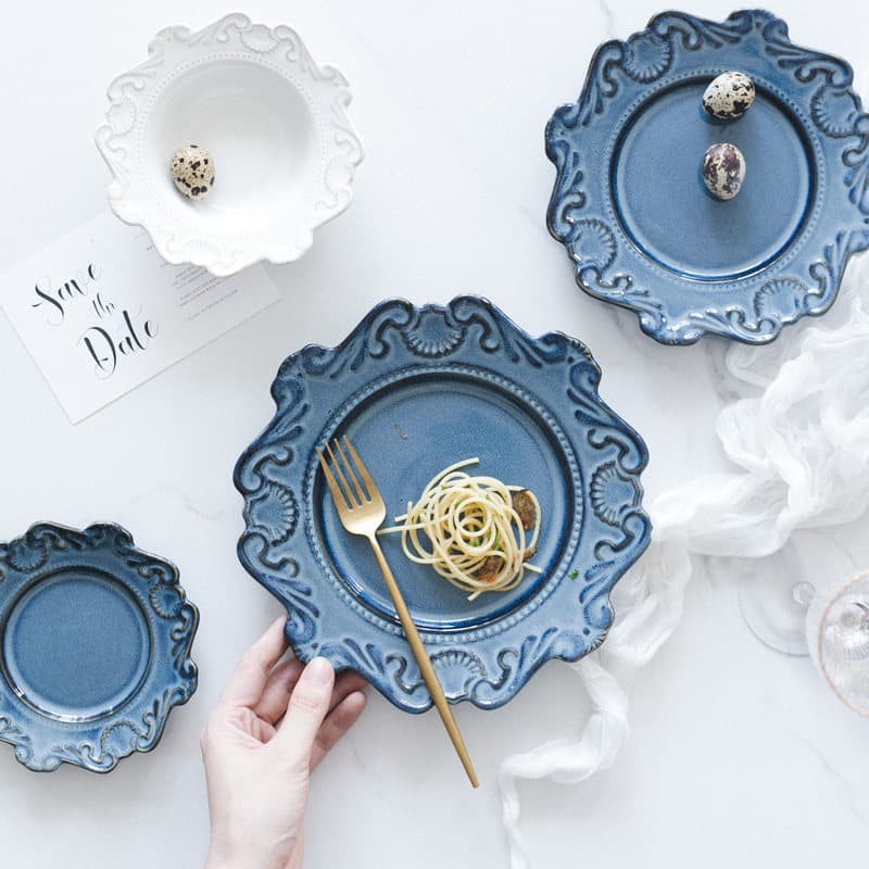 Nordic retro relief Baroque style Western dinner plate salad breakfast plate ins dessert plate pastry steak plate bowl meal