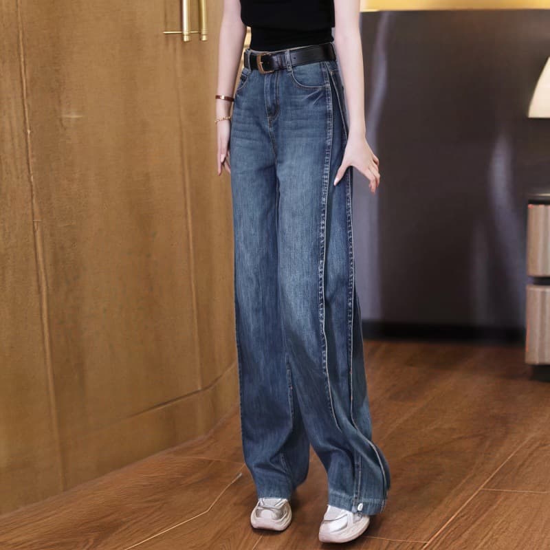 Vintage Jeans Slim Curved Wide Leg Pants for Women 2026 New Spring Summer High Waist Slimming Loose Curved Pants