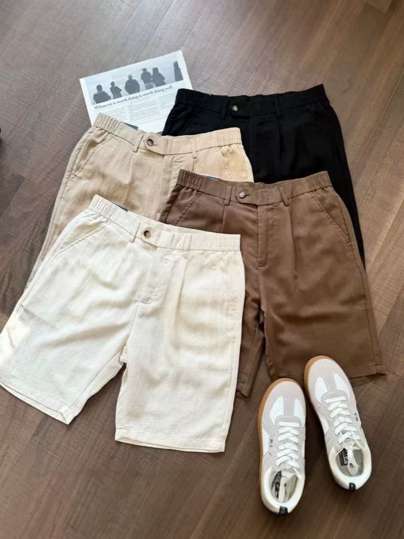 [Old Money Style] Lyocell linen ice silk casual five-point pants summer new men's elastic sports shorts