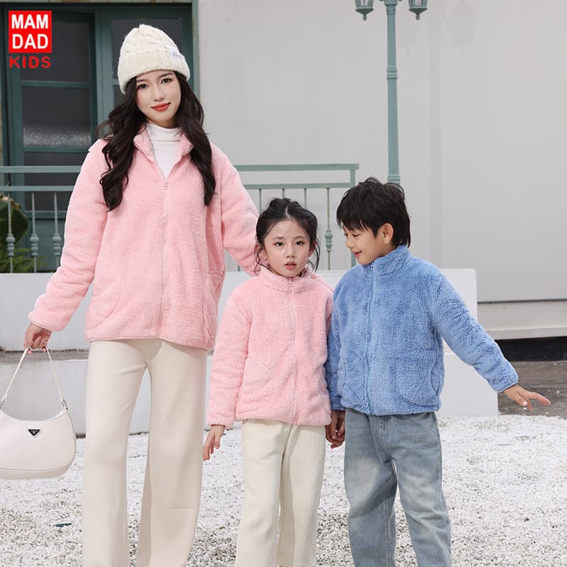 Children's Autumn/Winter Plush Jacket for Boys and Girls, Coral Fleece Stylish Top, Matching Family Outfits, Medium to Large Kids' Coat