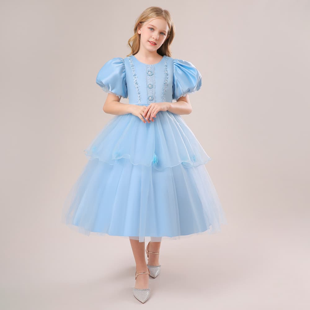 Princess Style Children's Dress European Style Girls' Long Skirt Mesh Performance Gown Cute Edged Tulle Fairy Tale Ball Gown