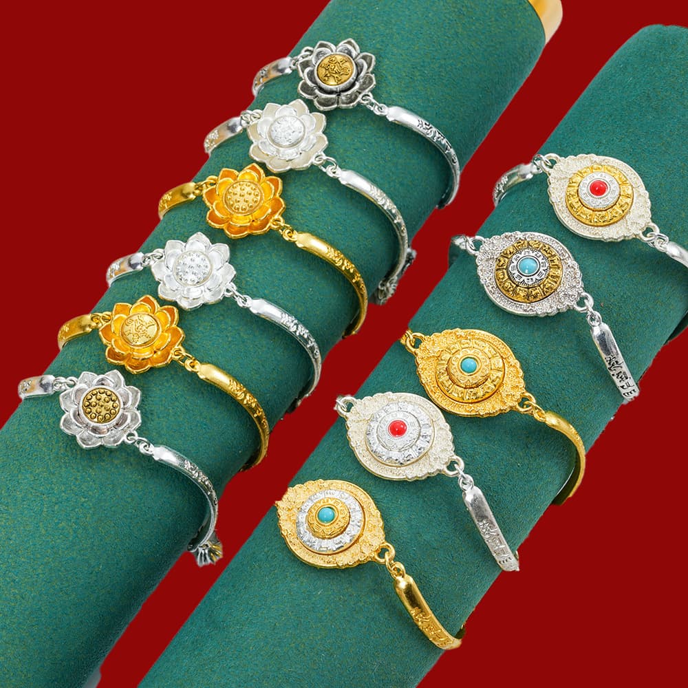 Fashionable Versatile Trendy Tibetan-style Retro Alloy Bracelet Six-Syllable Mantra Lotus Turn of Fortune Niche Accessory
