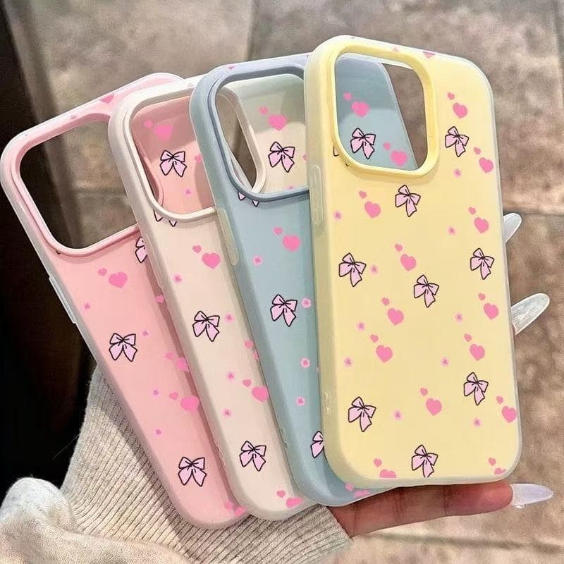 Pink love bow suitable for Apple 17promax mobile phone case skin-feeling hard two-in-one IPHONE16 15 14
