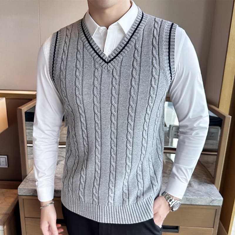 Men's Autumn/Winter Knitted Sweatvest V-Neck Preppy Style Sleeveless Top Shoulder Vest Casual Scene Pullovers
