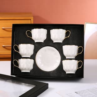 Cross-border Ceramic Coffee Cup and Saucer Set European Creative Gold-rimmed Ceramic Cup Afternoon Tea English Style 6 Cups and Saucers Business Gift