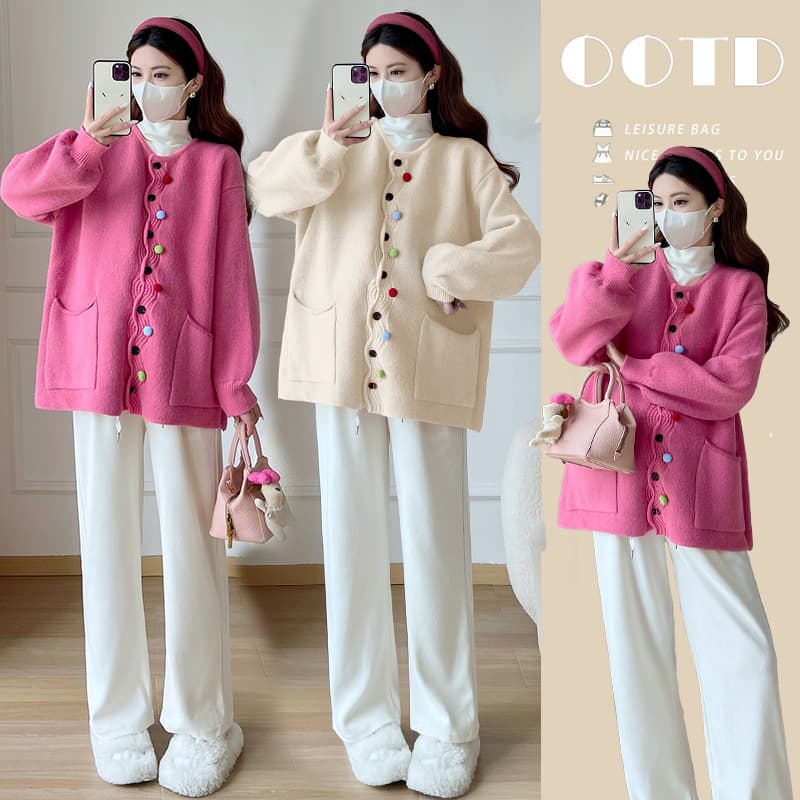 Real Shot Maternity Autumn/Winter Loose Thickened Candy Color Sweater Coat