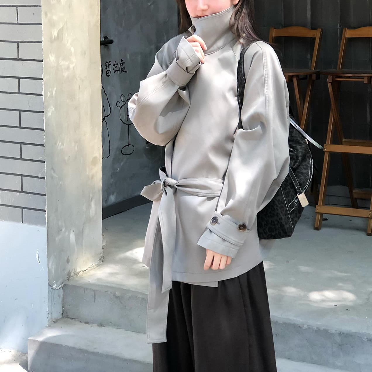 2026 Fashionable Korean Retro High-Collar Trench Coat Autumn/Winter Short Loose Fit Coat for Petite Figures