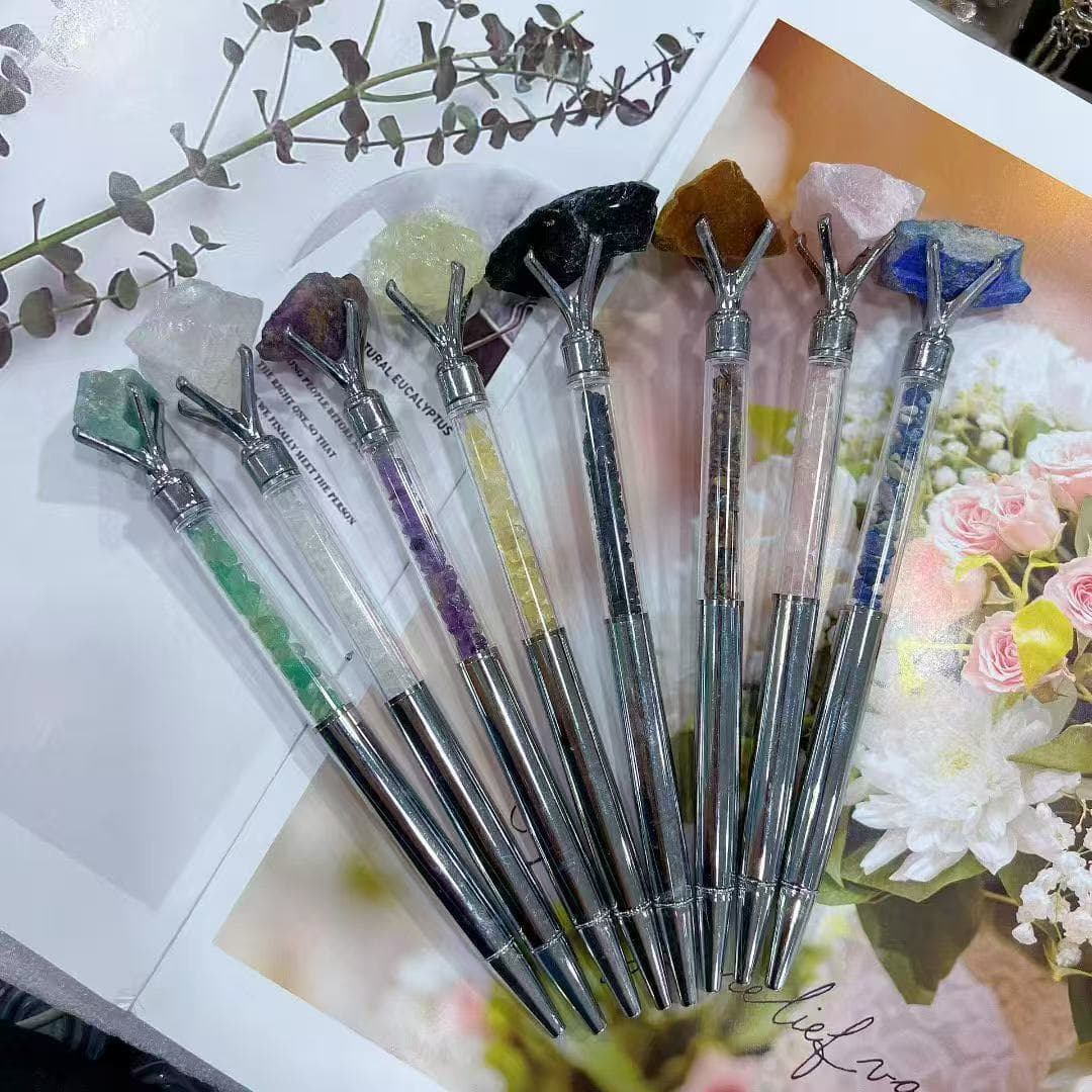 Crystal Gemstone Chips Ballpoint Pens Natural Stone Raw Stone Crushed Stone Pen Rose Quartz Amethyst