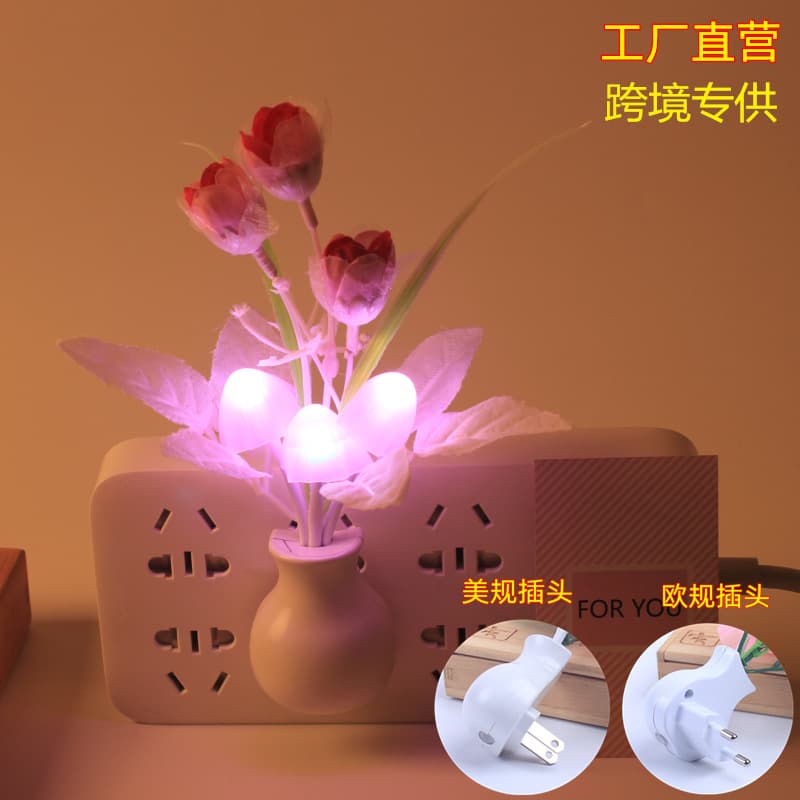 Cross-border Hot-Selling European Standard Plug-in Light-Control Night Light for Bedroom, Children's Room, Dormitory