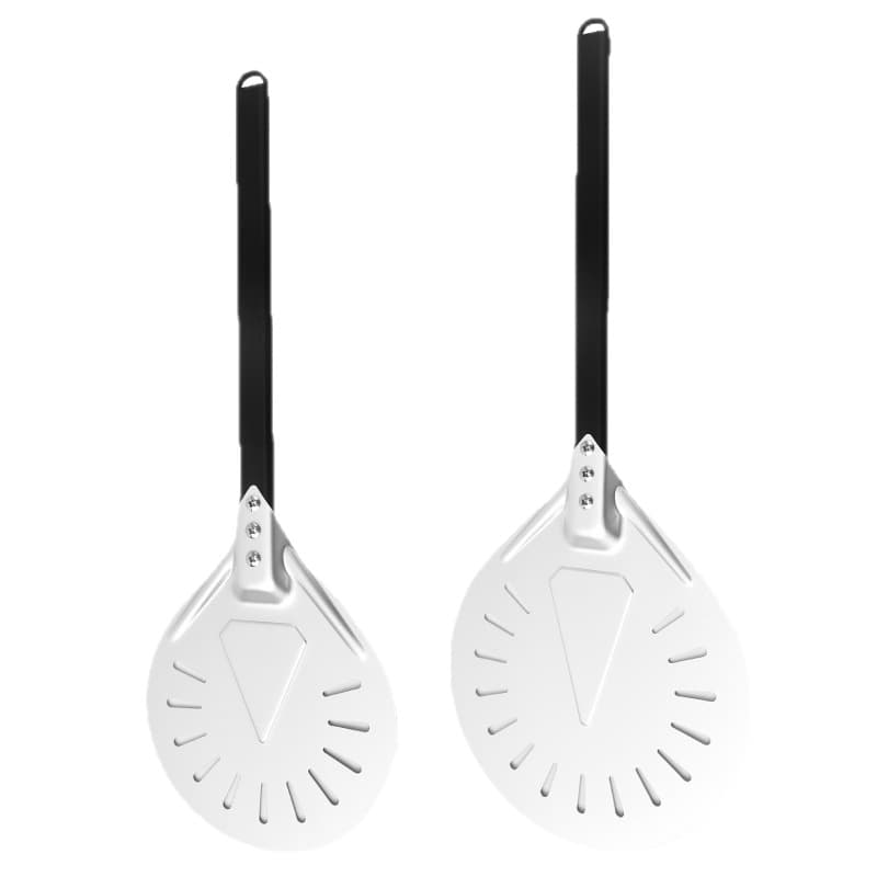 Aluminum Round Perforated Pizza Peel with Wooden Handle, Anodized Kitchen Baking Tool for Pizza and Cake Transfer