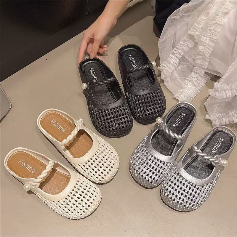 Breathable Non-Slip Woven Toe-Cap Women's Shoes for Outer Wear 2025 Mary Jane Sandals for Outer Wear Flats Half Slippers for Summer