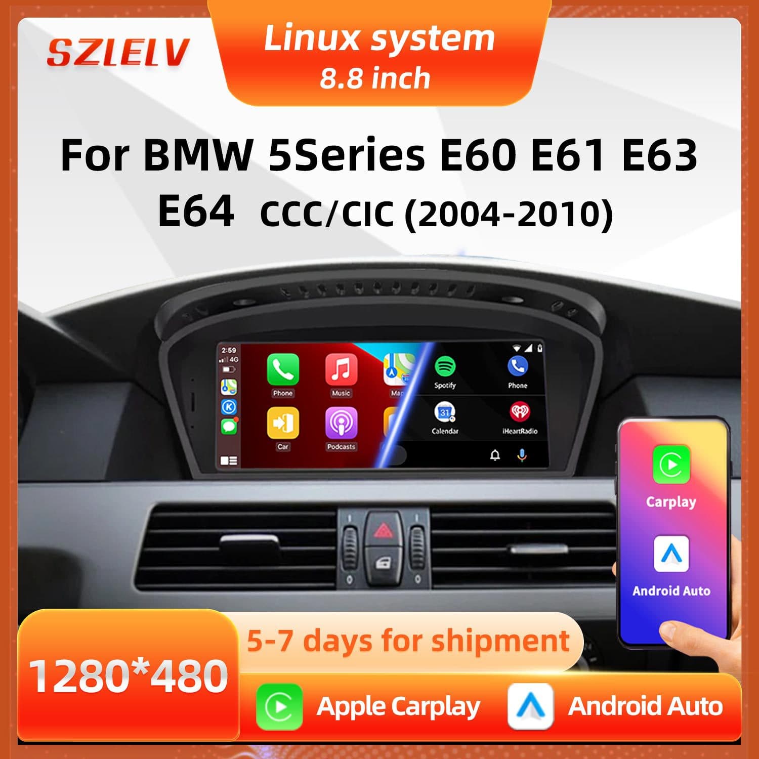 8.8 inch Car Central Control Navigation Reverse Image Player for BMW 5 Series E60 E61 E63 E64