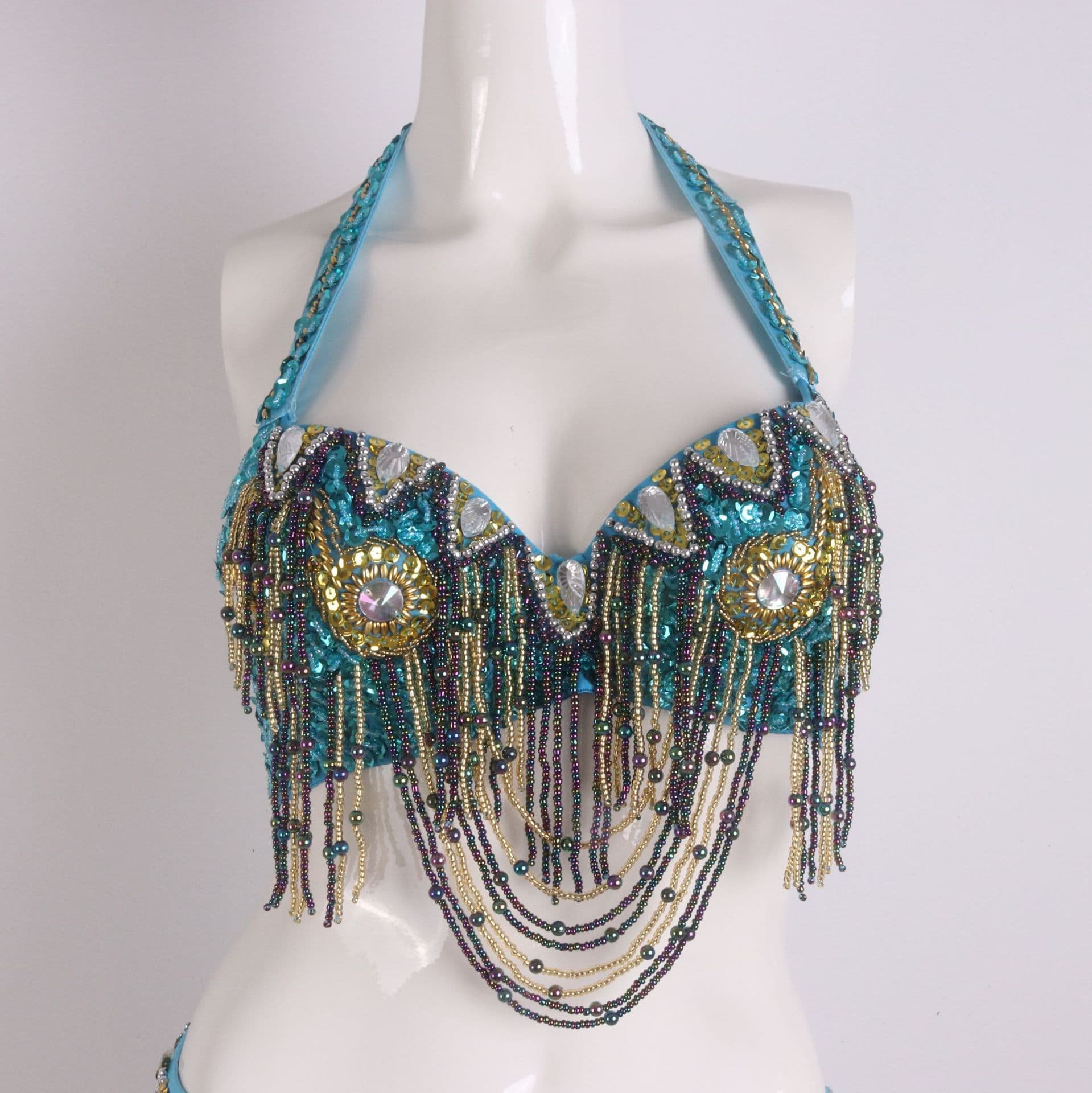New Adult Belly Dance Performance Costume Chest Belt with Sequins and Beaded Embroidery Bra Performance Outfit Set